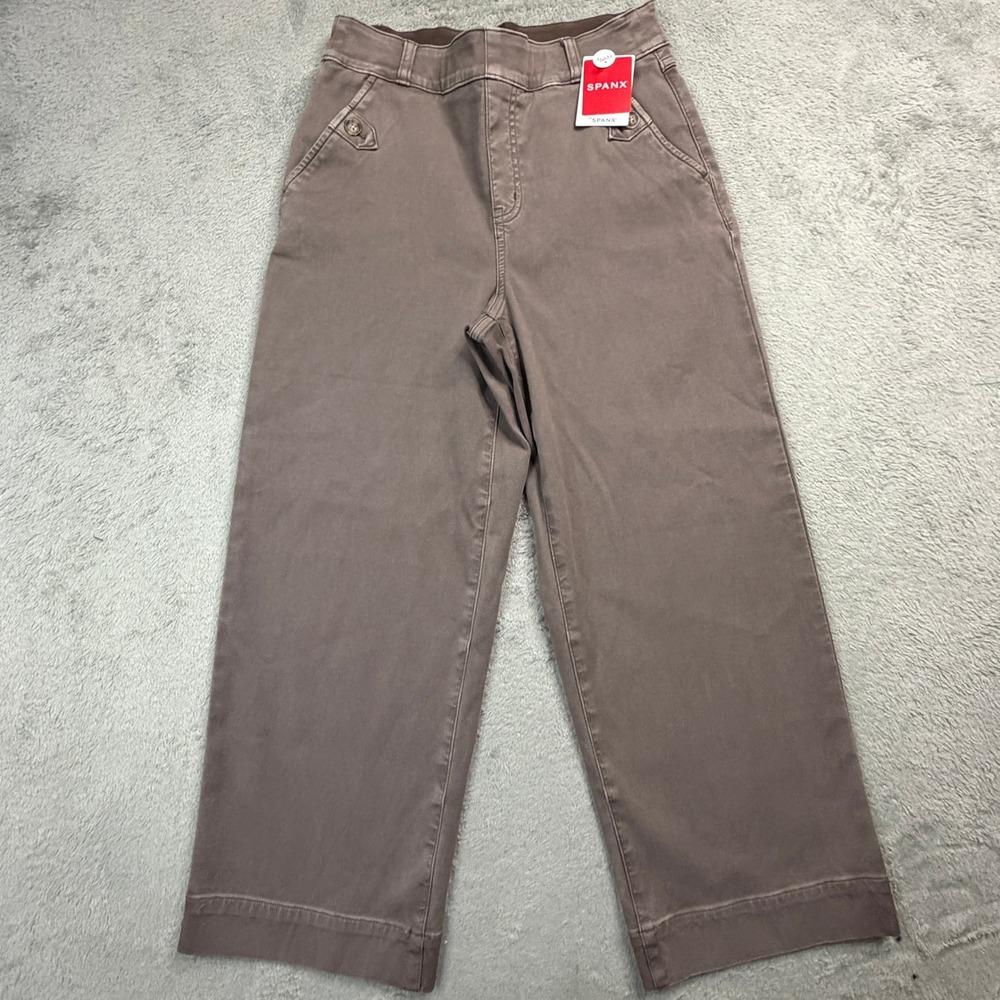 Spanx Stretch Twill Cropped Wide Leg Pants Smoke Grey Petite Small 20312Q NWT